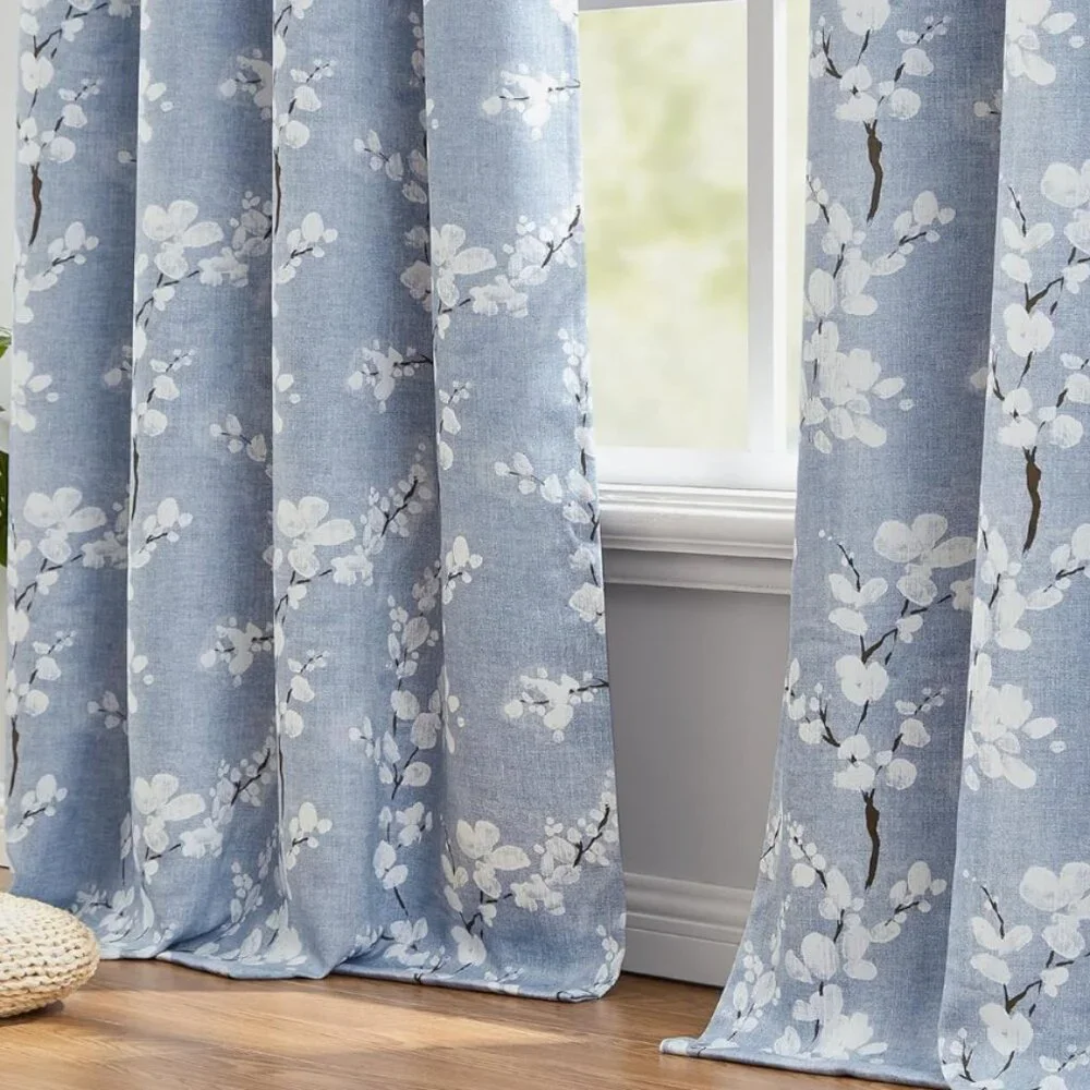 Full Blackout Plum Blossom Curtains – 2 Panels, 50